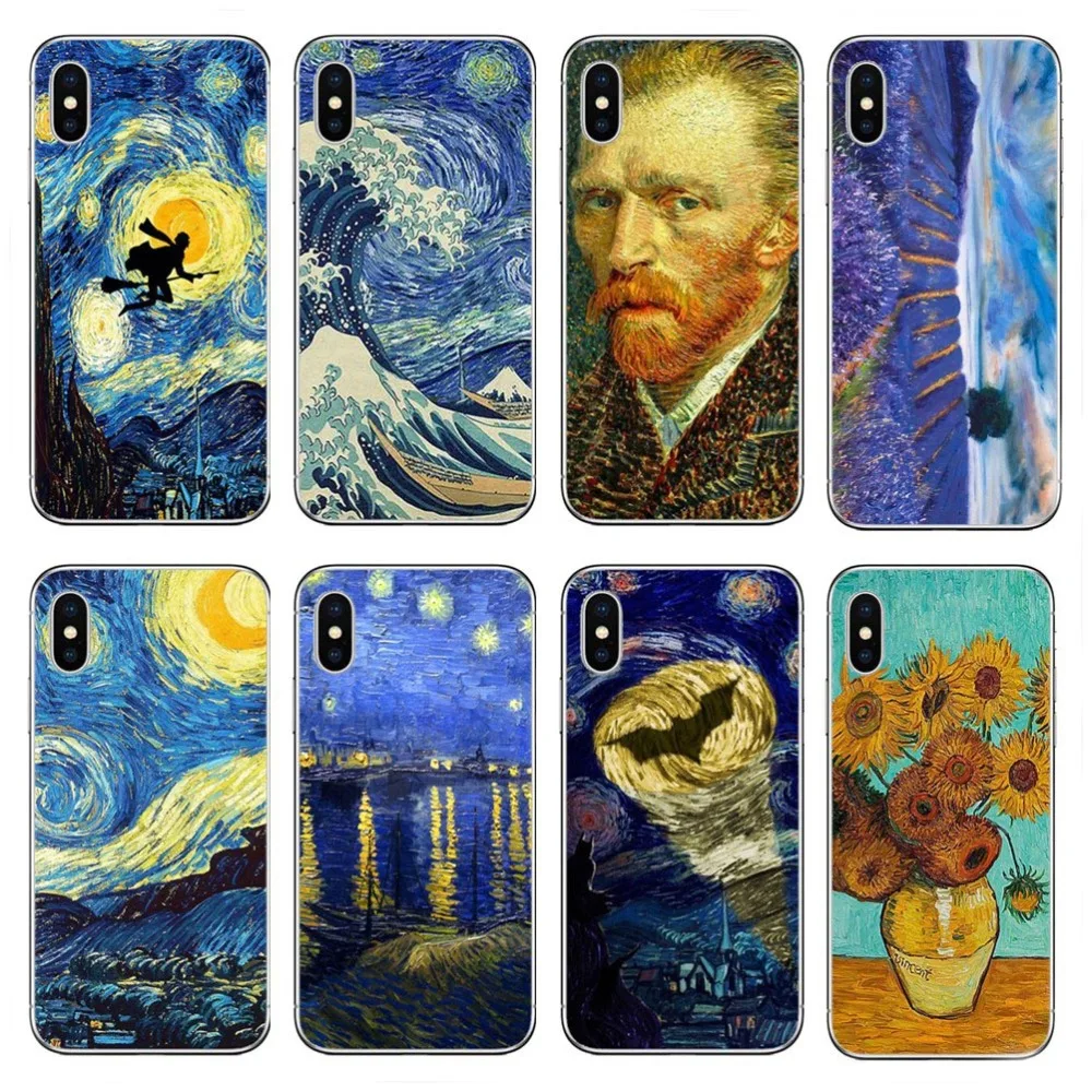 Прозрачный чехол для телефона iPhone X XR XS Max Clear Van Gogh художественные чехлы с рисунком