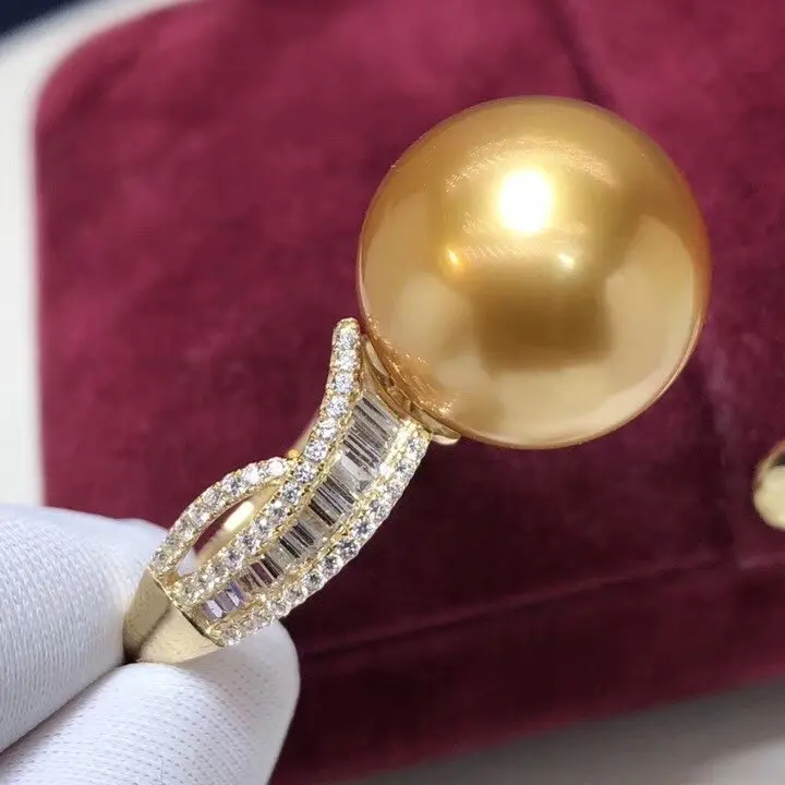 

D101 Pearls Rings 11-10mm Fine Jewelry 18K Gold Phillipine Natural Ocean Sea Golden Pearls Rings for Women Fine Pearls Rings