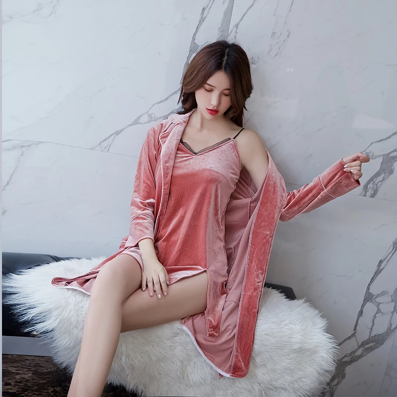 Сексуальный женский Велюровый комплект из 2 предметов, топ на бретелях, пижамный комплект, кимоно, одежда для сна, зимняя Домашняя одежда, ночная рубашка, костюм, халат, банное платье, ночная рубашка, M-XL