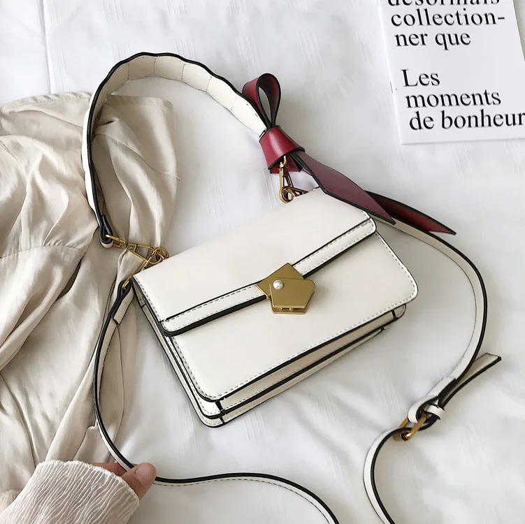 

Bag Women's 2019 New Style One-Shoulder Handbag High Grade Textured Wide-Strap Bow Shoulder Western Style Square Sling Bag Fashi