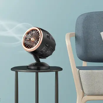 

Double-blade Turbine Table Tiny Round Fan Quiet Operation Adjustable Tilt 360 Degree Rotating USB Rechargeable Household Applian