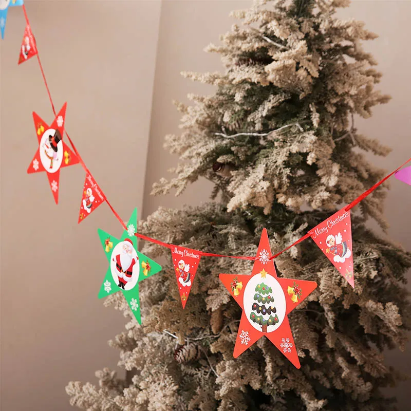 3 м Рождественское украшение Баннер Санта Клаус Снеговик Олень Рождественское дерево носок звезда настенный Бумажная гирлянда для нового года Рождество украшения