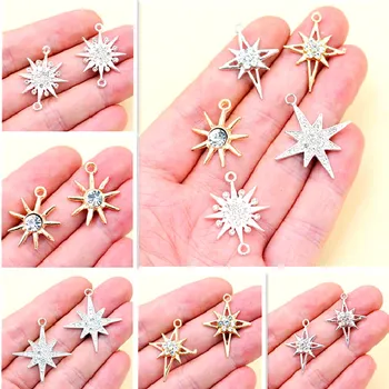 

5pcs Fashion Multi-style Handmade Rhinestone Sun & Star Pendant Necklace Bracelet Accessories DIY Charms Jewelry Crafts Making