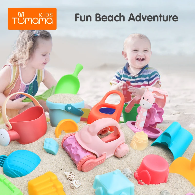 

TUMAMA 9pcs Beach Toys for Kids Baby Beach Game Toy Children Sandbox Set Kit Summer Toys for Beach Play Sand Water Play Cart