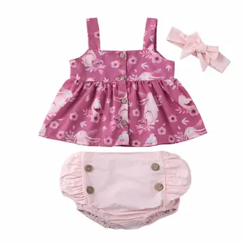 

Newborn Baby Girl Easter Clothes Rabbit Romper Bunny Bodysuit Ruffled Jumpsuit Halter Playsuit Backless Sleeveless Outfit