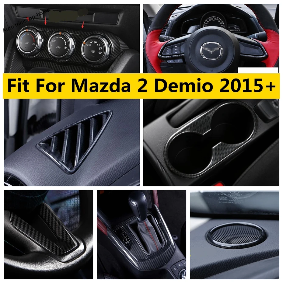 

Carbon Fiber Accessories For Mazda 2 Demio 2015 - 2021 Dashboard Front Speaker Ring AC Air Vent Steering Wheel Decor Cover Trim