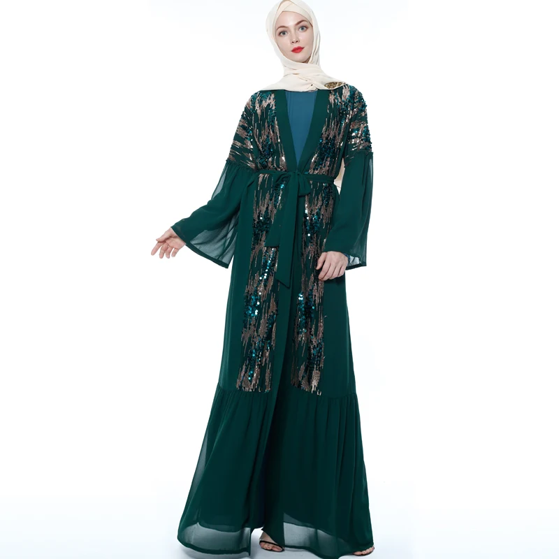 Sequin Open Abaya Kimono Turkish Hijab Muslim Dress Islam Clothing Abayas For Women Oman Caftan Dubai Moroccan Kaftan Djelaba
