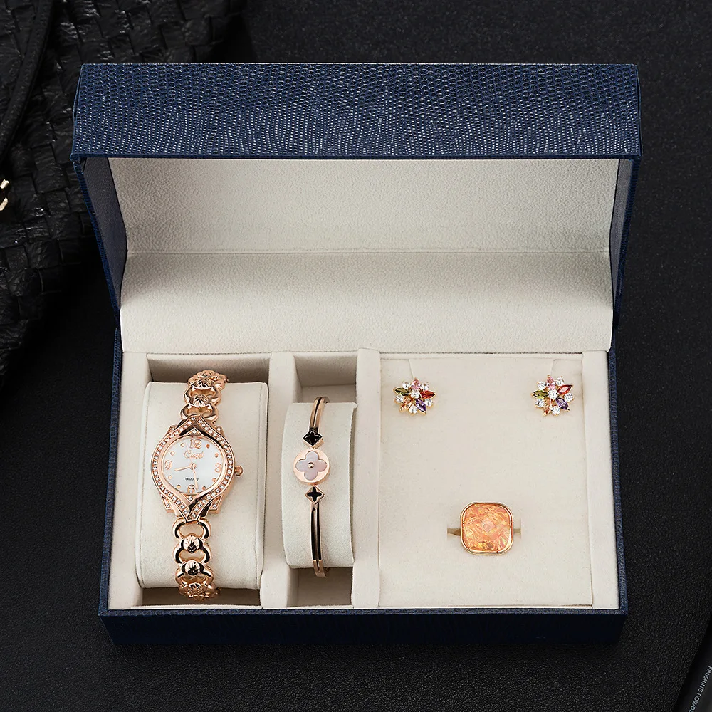

2020 New Retro Diamond Set Quartz Watch WOMEN'S Exquisite Porous Alloy Mesh Metallic Belt Business Bracelet Watch Combination