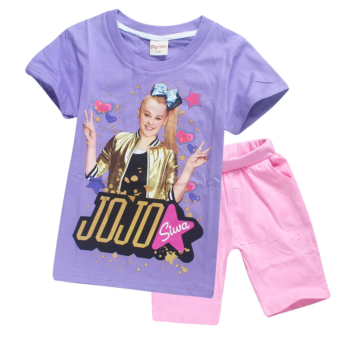 JOJO SIWA/розовые детские футболки хлопковые футболки для маленьких девочек комплекты с короткими рукавами для мальчиков и девочек футболки Одежда для девочек 10-12 лет - Цвет: S8356-purple