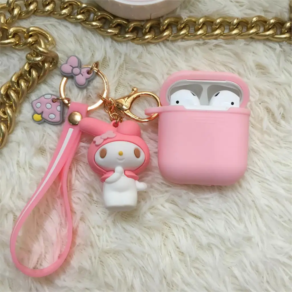 Милый мультфильм для airpods чехол hello kitty Мелодия для наушники для iPhone Мягкая силиконовая сумка Универсальный телефон крюк вверх ремень, запястье - Цвет: As shown6