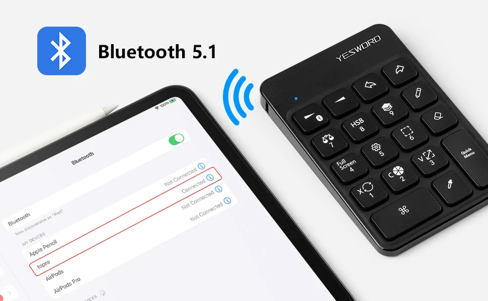 Yesword teclado sem fio para procreate bluetooth