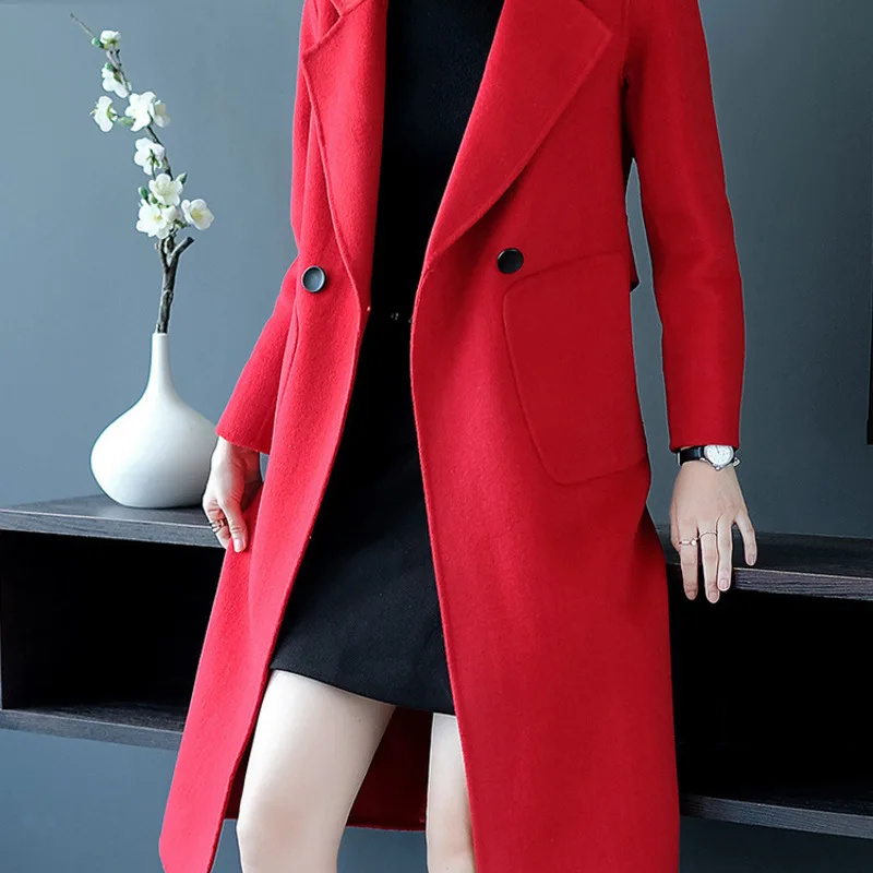 

long woolen blends cashmere coats for women 2019 autumn winter ladies jackets plus size overcoats red double sided fashion