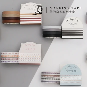 

AngelHere Store 4 Pcs/set Masking Tape Separation Line Pattern Very Thin Masking Tape Planner Book Decoration School Supplies