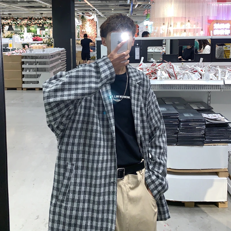 New fall 2019 slim plaid printed long-sleeve suit loose and versatile casual lapel fashion personality youth men's wear New fall 2019 slim plaid printed long-sleeve suit loose and versatile casual lapel fashion personality youth men's wear