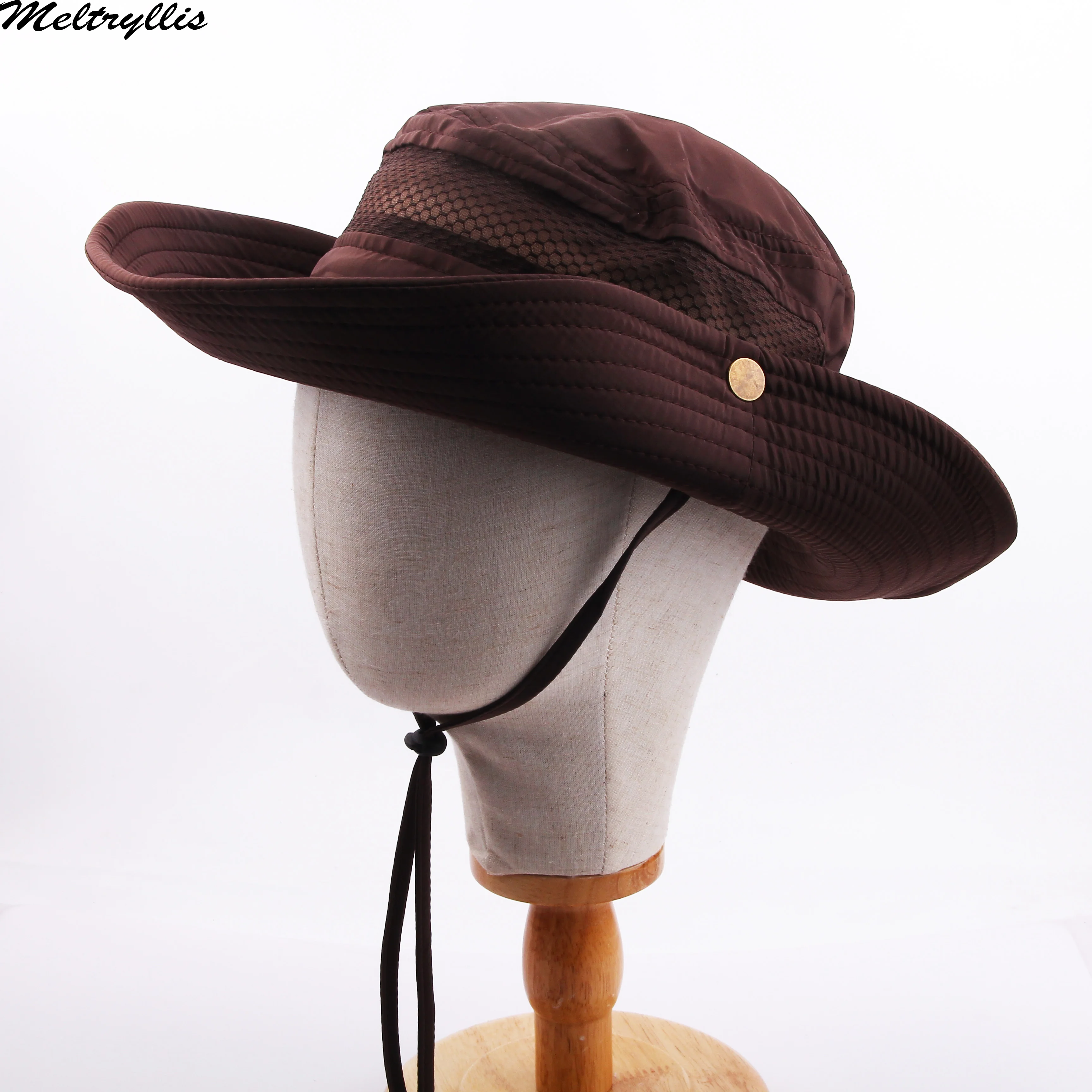 

[Meltryllis]Summer Bucket Hat For man Outdoor Sport Fishing Hiking Climbing UV Protection Cap With Adjustable Leather Belt