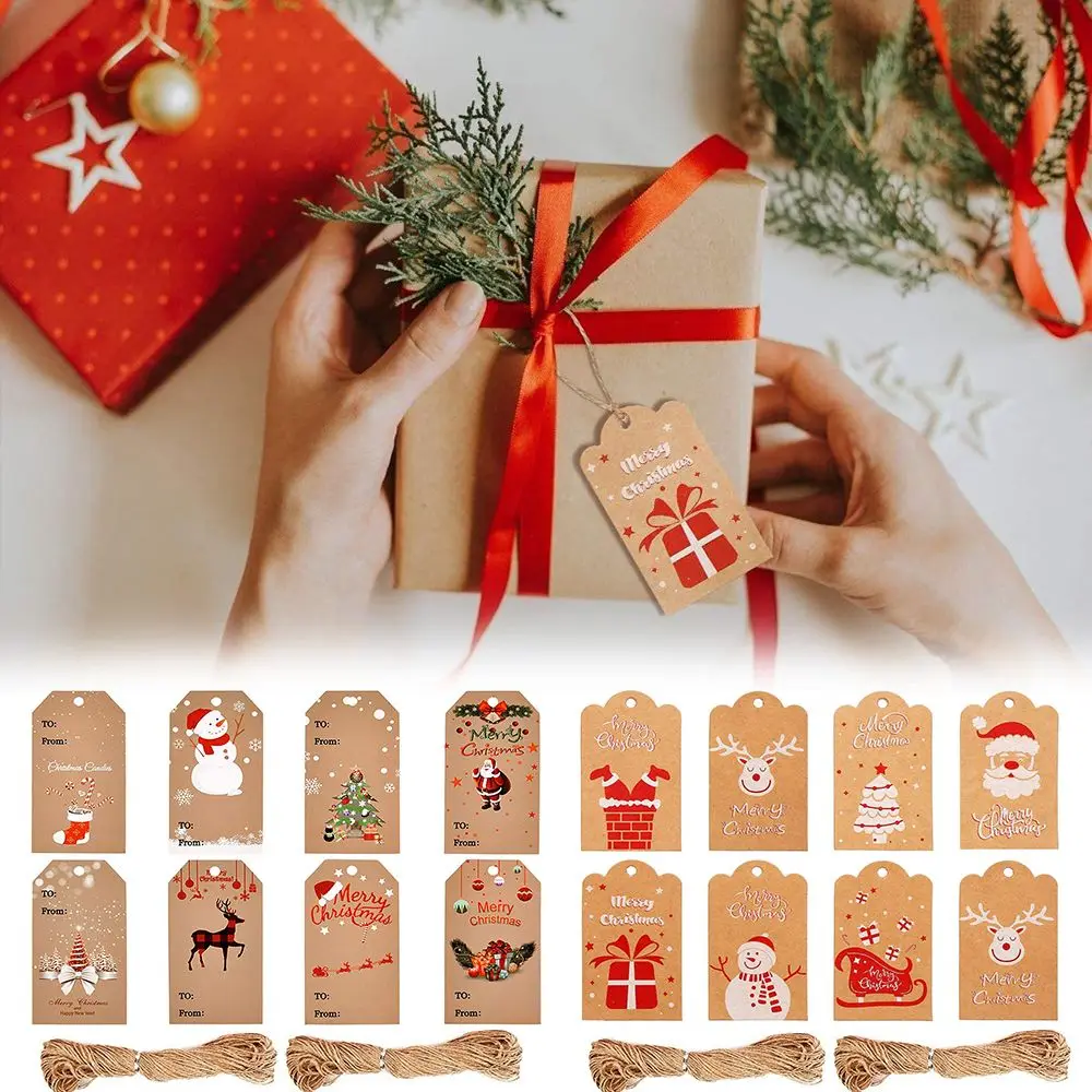 100pcs Christmas Tree Kraft Paper Cards Hanging Gift Tag Labels Xmas Party Decor 