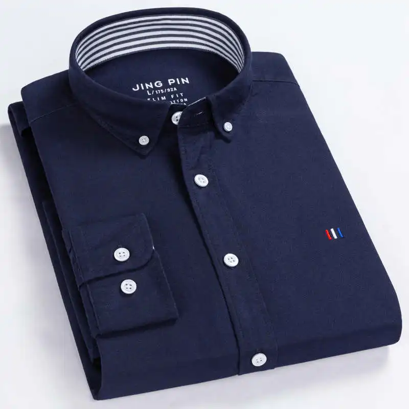 LightNavy JF 16 BOLUBAO Casual Brand Men's Lapel Shirts Male British Style Long Sleeve Shirts Mens Single-Breasted Dress Shirt Top - Цвет: LightNavy JF 16