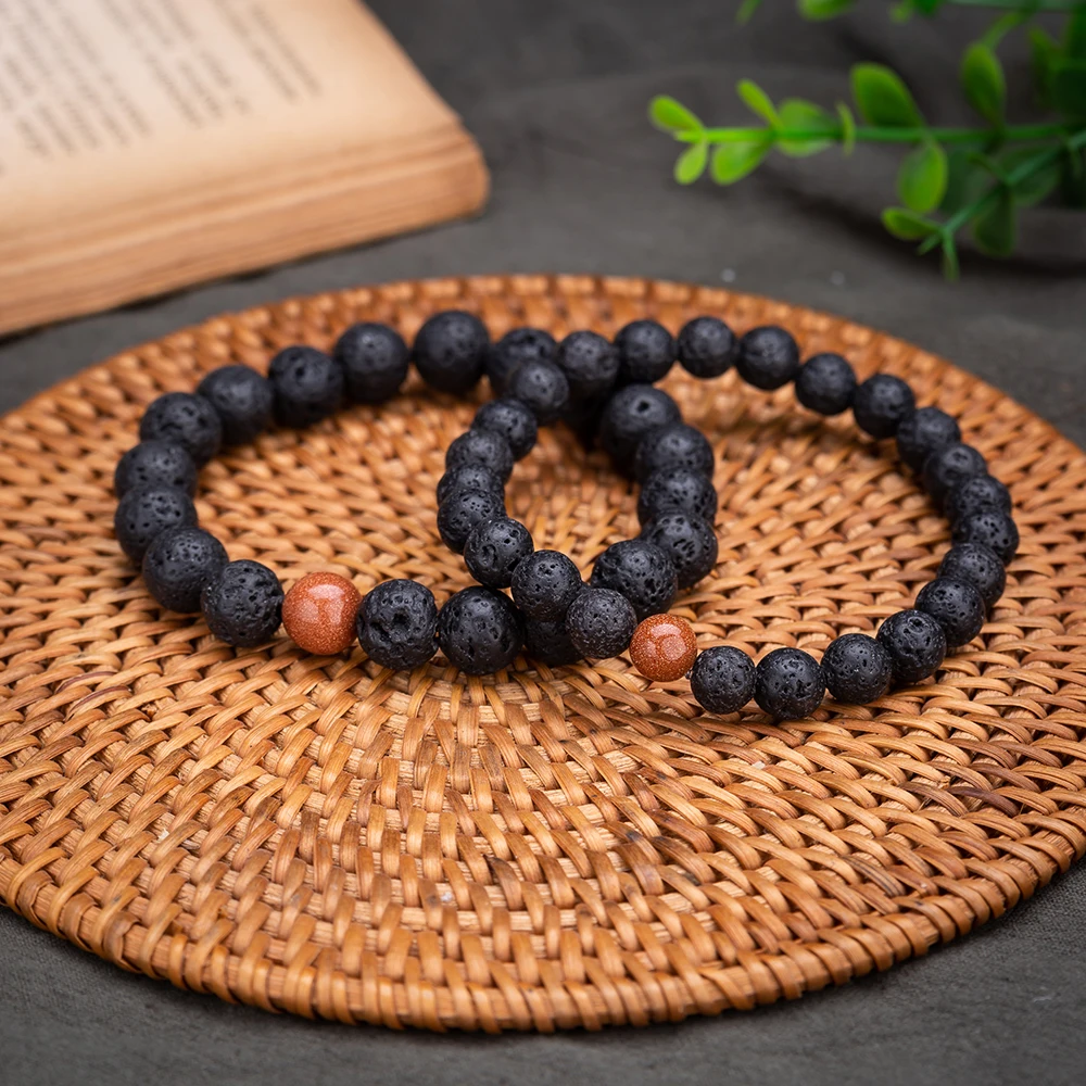 

Meajoe 8 10 mm Original Design Natural Yoga Bracelets Blue Gold Sand Volcanic Stone Beads Bracelets