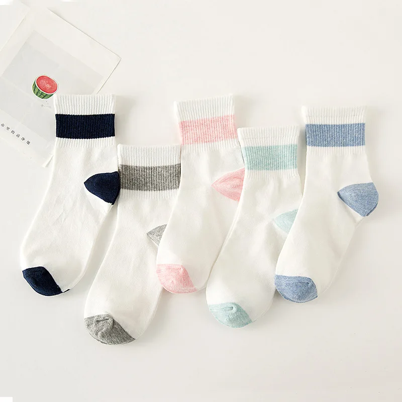 

Cotton Elasticity Sweat Women'sShort SockswidthStriped spliceSporty Casual Retro Harajuku SocksSpring and summer