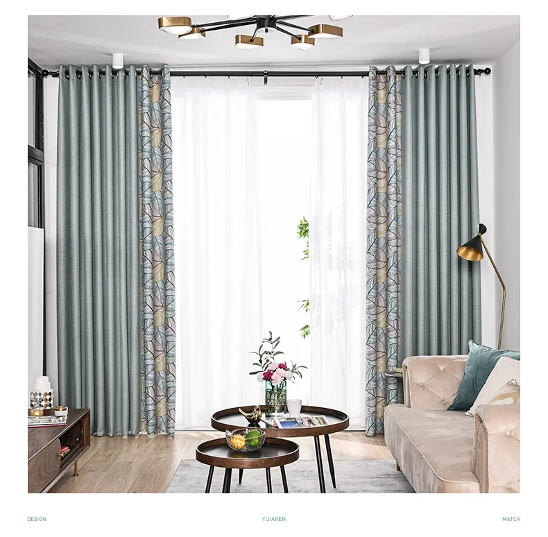Пользовательские шторы скандинавские гостиной соединяющие лист зеленое окно хлопок окно спальня ткань затемненные занавески Тюль M721