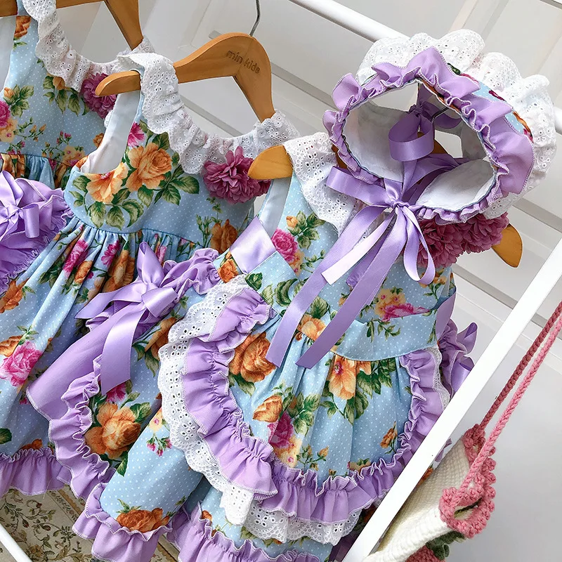 Комплект из 2 предметов Детские комплекты для принцесс для девочек с принтом Испания платья Дети класса люкс с бантом вечернее платье в стиле "Лолита" с Шапки Рождество испанская одежда