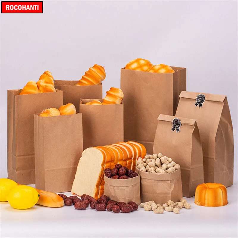 100X изготовленный на заказ логотип напечатанный из переработанной коричневой крафт-бумаги бумажные подарочные пакеты для хлеба на заказ Take Out сумка для еды с собой с ручкой