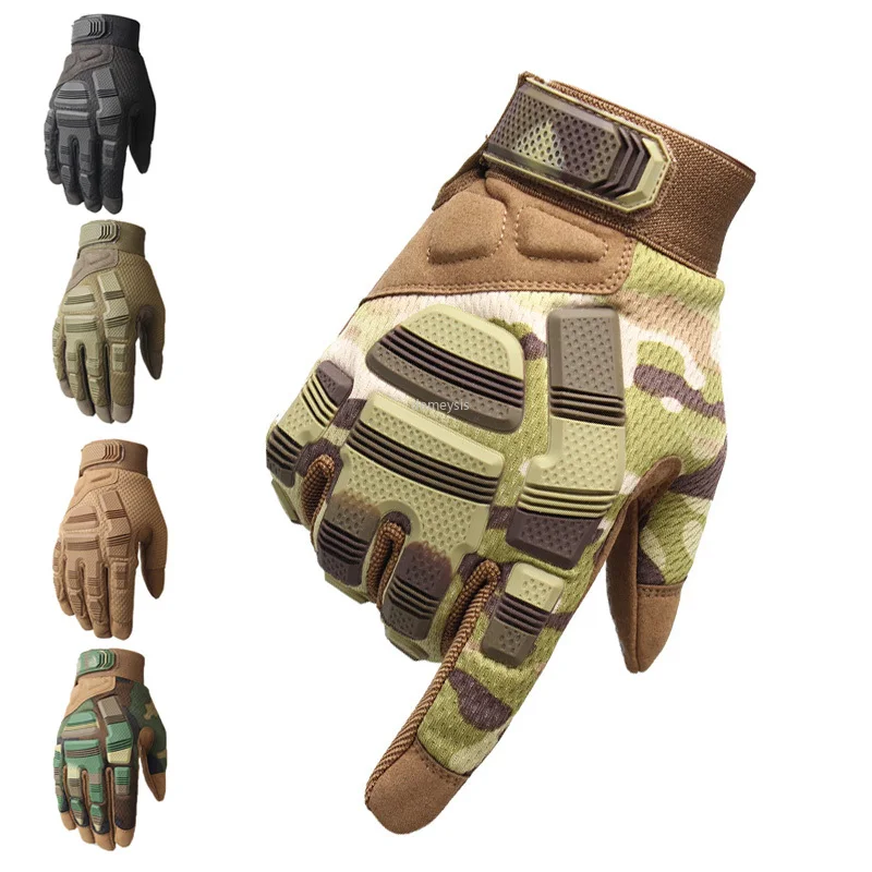 Mens Military Tactical Full Finger Gloves Rubber Outdoor Sport P
