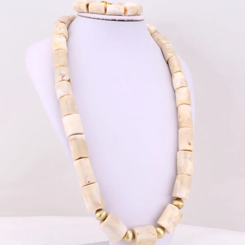 

Dudo 33 Inches African Beads Jewelry Set For Men White Original Coral Jewellery Set Dubai