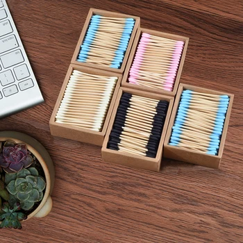 

1000Pcs/5 box color mix Bamboo Cotton Double Head Adults Makeup Cotton Swab Microbrush Wood Sticks Nose Ears Cleaning Health