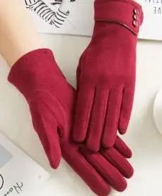 Кашемировые зимние женские перчатки плюс бархатные перчатки для занятий спортом на открытом воздухе теплые женские перчатки женские зимние теплые перчатки с кнопками WA 001 - Цвет: Красный