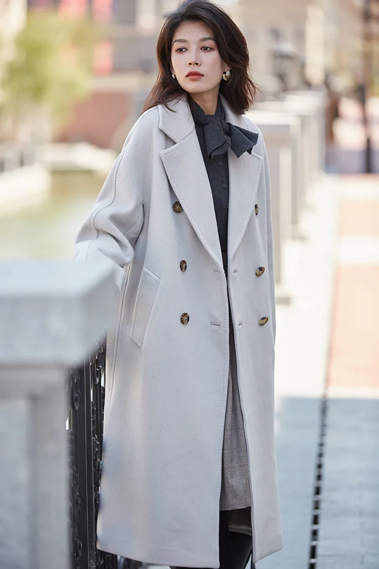 Шерстяное Женское пальто осень и зима новое классическое двубортное длинное шерстяное пальто теплое толстое пальто женское размера плюс