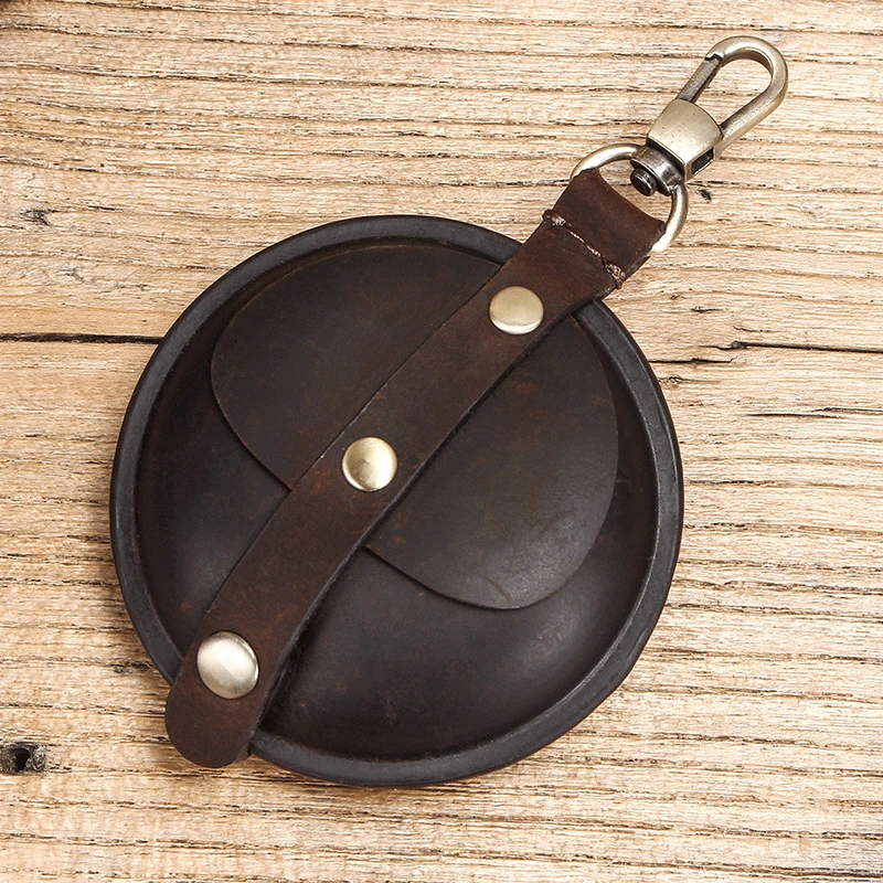 Coin purse coin wallet change bag Men 100% Real Leather Wallet Crazy Horse Round Small Coin Change Purse Earphone Airpod Bag Unisex Storage Bag Protective Pocket