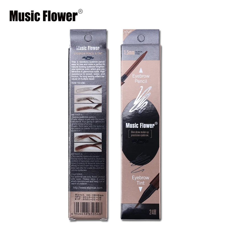 Бренд Music Flower, косметика для глаз, макияж, матовый натуральный, двойная головка, карандаш для бровей+ тинт для бровей, жидкий, водостойкий, стойкий