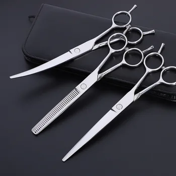 

Pet Scissors Stainless Steel Dog Cat High Quality Trimming Dog Hair Straight Thinning Down Curved Blade Scissors Professional
