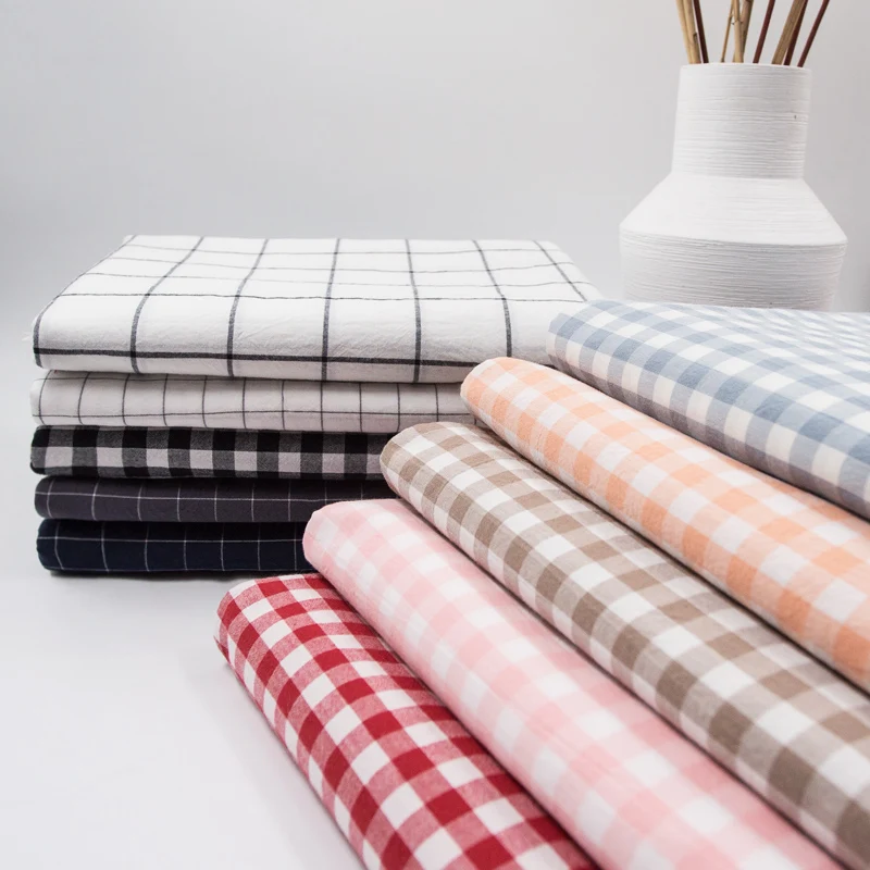 Wash Pure Cotton Fabric 100% Children for Bed Sheets Quilt Covered Clothing Shirt Dress Grid Striped Plaid Cloth Brocade Sewing 3