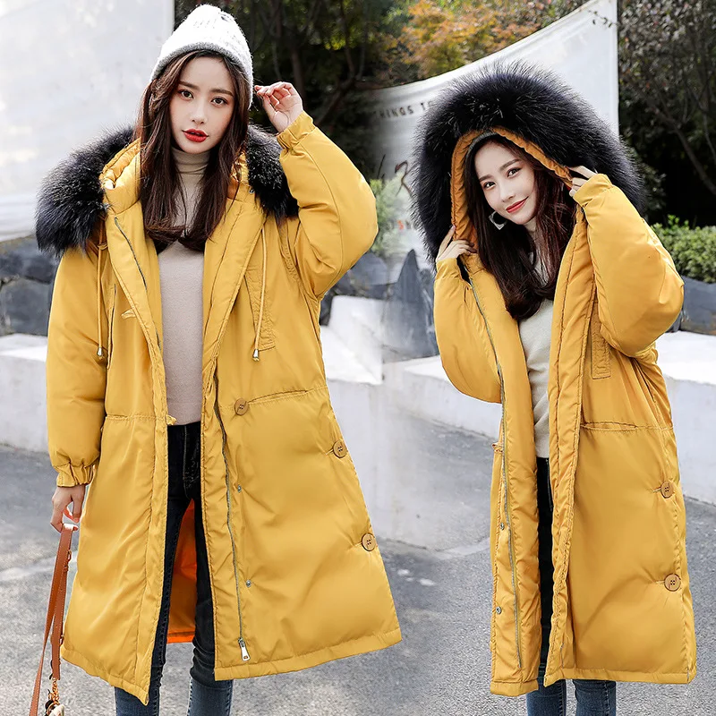 

2018 New Style Korean-style down Jacket Cotton-padded Clothes Women's Mid-length Large Fur Collar Cotton-padded Clothes Women's