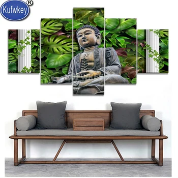 

diamond painting 5 Piece Green leaves Buddha 5d diy handmade rhinestone mosaic embroidery full square dril,china Buddhist belief