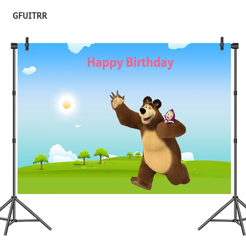 

GFUITRR Masha and Bear Photography Backdrop Birthday Party Photo Background Vinyl Photo Booth Props