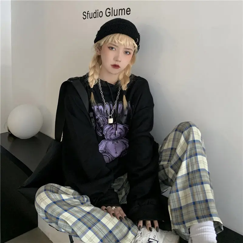 Women Hoodie harajuku Couple outfit Bear print Anime hoodies women goth Hoody kawaii Streetwear Tops  Hooded Long-sleeved Female ► Photo 3/6