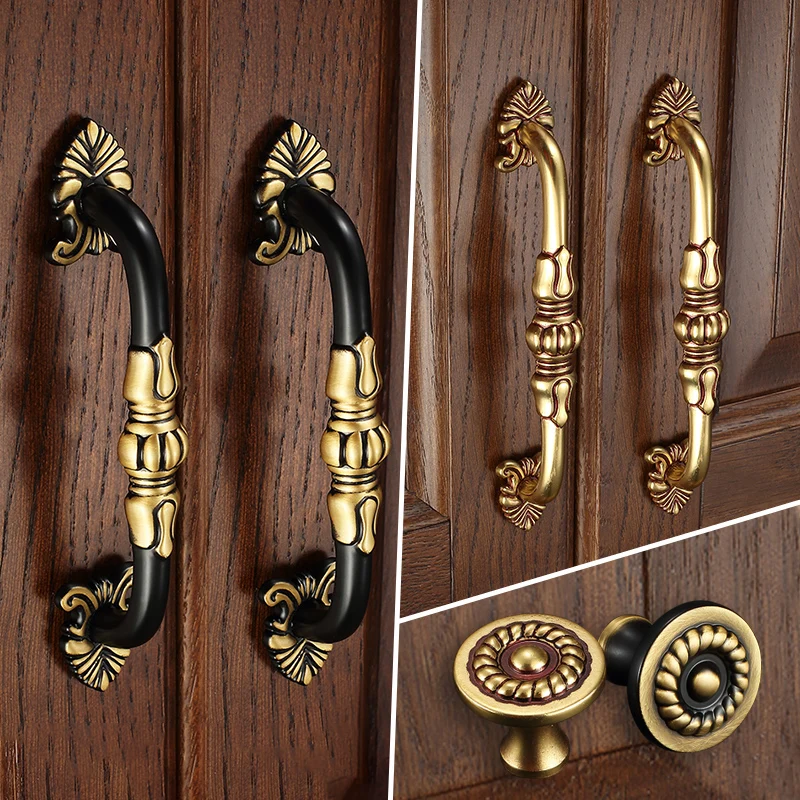 

Pure Copper Kitchen Cabinet Pulls Handles Cupboard Door Drawer Knobs Black/ Gold
