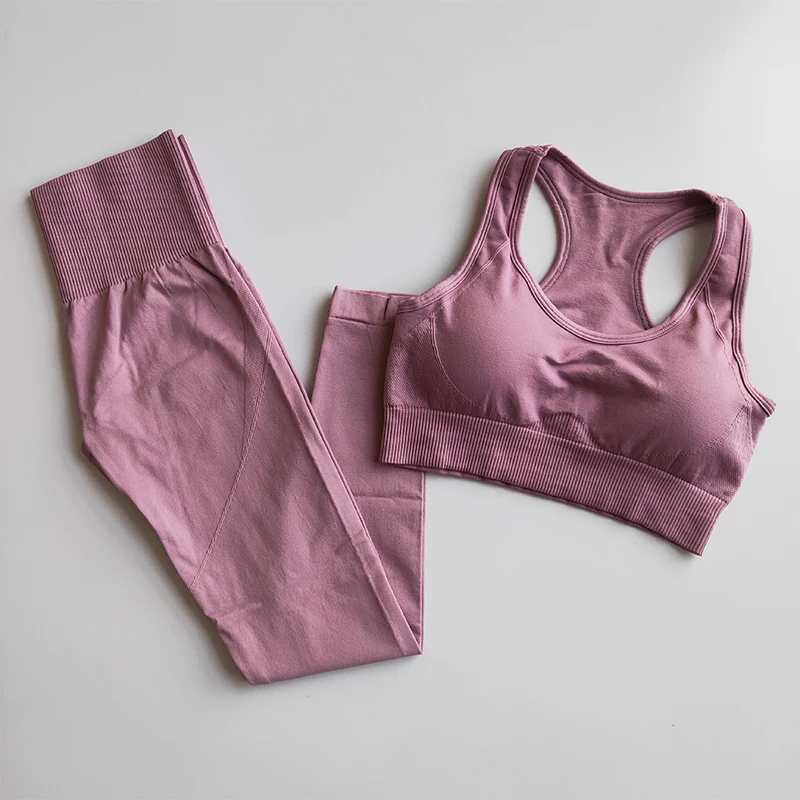 Комплект из 2 предметов для спортзала, тренировочная одежда для женщин, бесшовный комплект, спортивный бюстгальтер и леггинсы, комплект для йоги, спортивный костюм для фитнеса, спортивная одежда для тренировок - Цвет: lotus pink