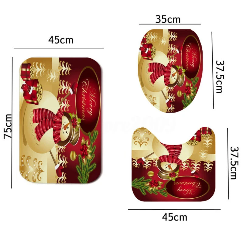 3pcs Christmas Toilet Seat& Cover Snowman Shower Curtain Bathroom Mat Anti-slip Carpet Rug Toilet Cover Kerst Navidad