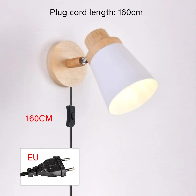 Nordic modern E27 LED wall lamp iron and wood adjustable sconces light indoor home kitchen bedside bedroom decoration livingroom
