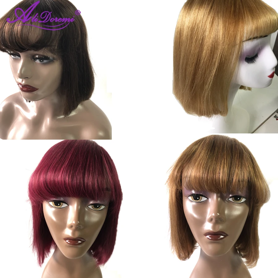 

Alidoremi Peruvian Straight hair Human Hair Wigs Pre Plucked Short Bob Wig #2 For Woman burgundy 99J wig #530 machine made #27