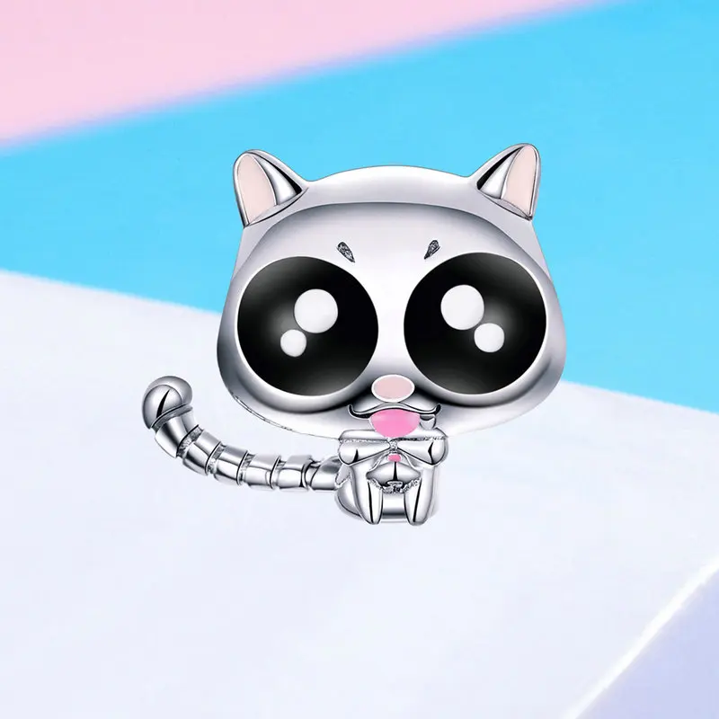 

CODEDOG 925 Sterling Silver Cute Cat Charms Animal Beads Fit Original Pandora Bracelet Pendant Beads For Jewelry Making CM055