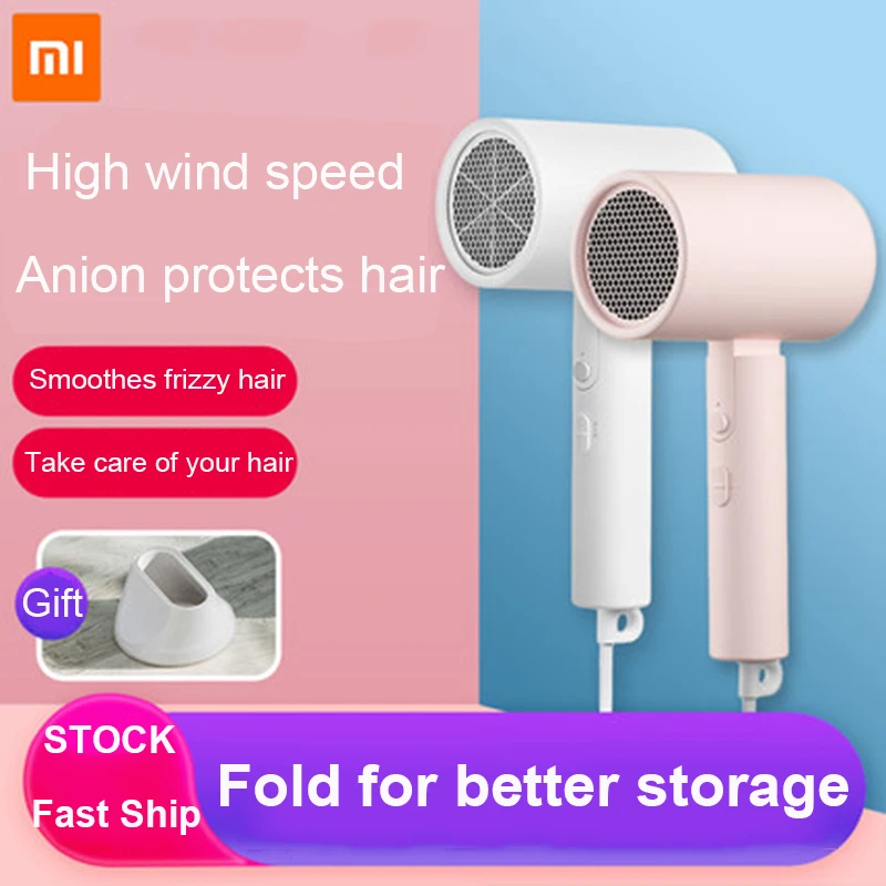 Secador de Cabelo Cuidados com o Cabelo Secador de Cabelo para Casa Apoio para o Modo Frio e Quente Xiaomi Portátil Dobrável Anion Nano para Casa Viagem Vento