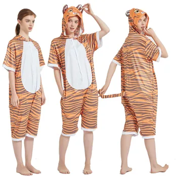 

Summer New Polyester Spandex Tigger One Piece Pajamas Pillamas Animal Hooded Short Pattern Regular