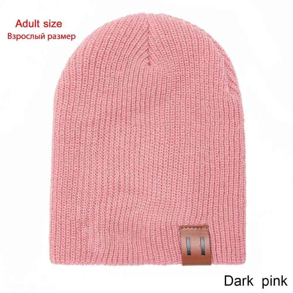 dark pink adult Новинка; шапки детские детские зимние шапки для детей и взрослых мягкая теплая шапочка вязаная крючком для девочек, для мальчиков эластичные вязаные Шапки Для мужчин;шапка для девочки шапка для мальчика - Цвет: dark pink adult