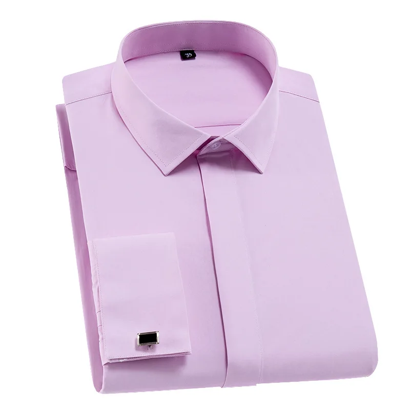 Men White Tuxedo Shirt Regular Fit Long Sleeve French Cufflinks Luxury Formal Button Cuff Business Shirts Party Wedding 4XL