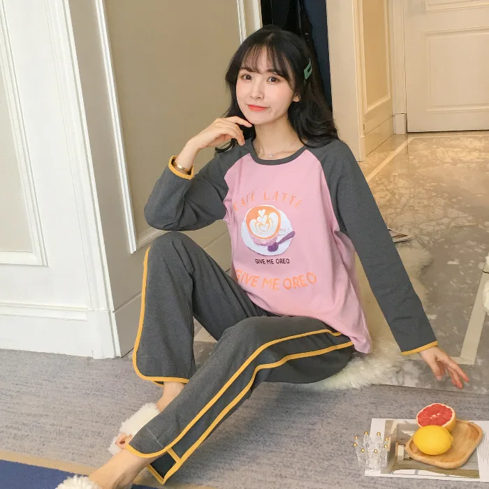

Pajamas Women's Spring And Autumn Long Sleeve Students Korean-style Fresh Cute Plaid Casual Tracksuit 9815 # M -Xxl